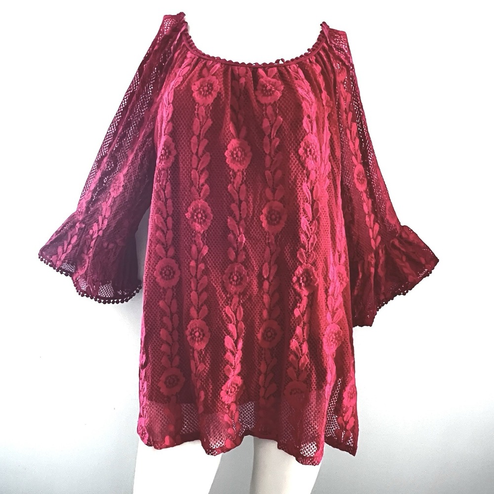 Studio Womens Blouse 2X Boho Peasant Fairy Layered Bell Sleeve Coquette Lacy y2k